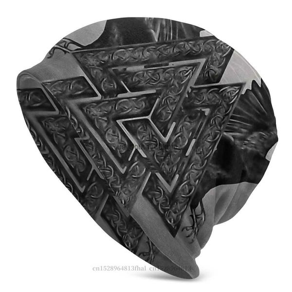 Beanie / Skull Caps Valknut Símbolo e Ravens Bonnet Homme Outdoor Tricô Chapéu Viking Skullies Beanies Caps para Homens Mulheres Estilo Chapéus de Algodão L0825