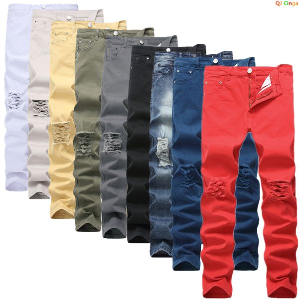 Jeans da uomo di marca di moda di alta qualità elasticizzato al ginocchio strappato nero jeans slim da uomo slim hip hop swag pantaloni elastici ragazzo strappato pantaloni da uomo 230825