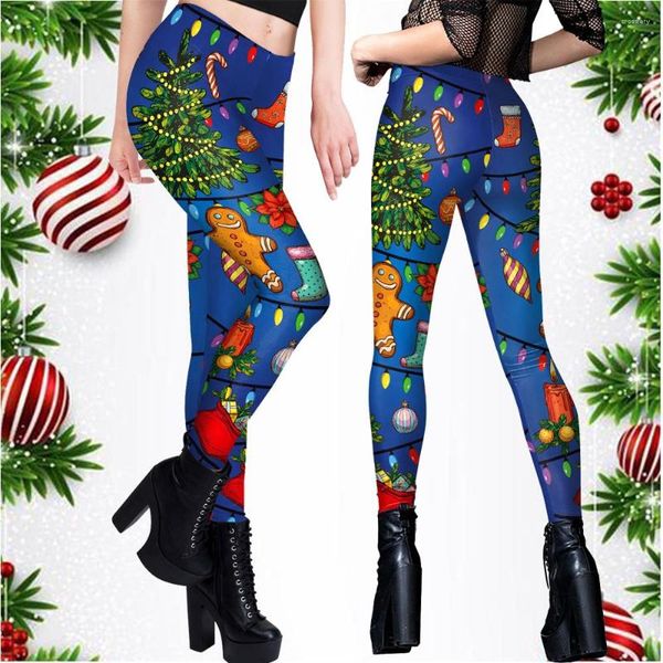 Leggings femininas Zawaland Árvore de Natal 3D Impressão Mulheres Festa Sexy Calças Cinto Mid Cintura Flocos de Neve Slim Fit Calças Meninas Calças Bottom