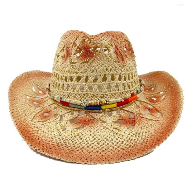 Berets 2023 Полая ковбойская соломенная шляпа мужская и женская рулонная карна