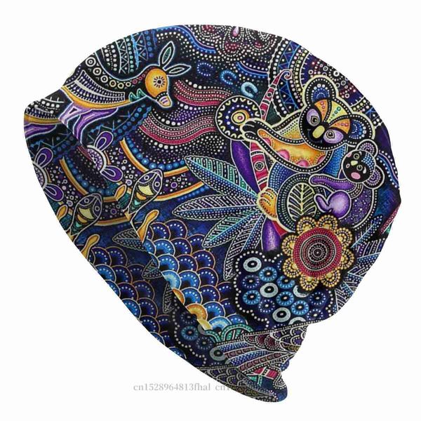 Beanie / Skull Caps Dot Animals Bonnet Homme Outono Primavera Chapéu Fino Australiano Arte Aborígene Skullies Beanies Caps para Homens Mulheres Tecido Chapéus L0825