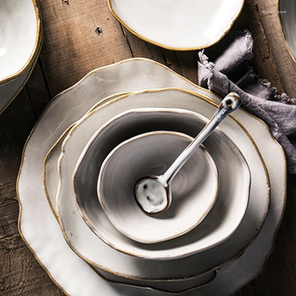 Schalen Qualität Geschirr Nordic Haushalts Keramik Unregelmäßige Form Reis Salat Flache Gerichte Flach Desserts Platte WF107