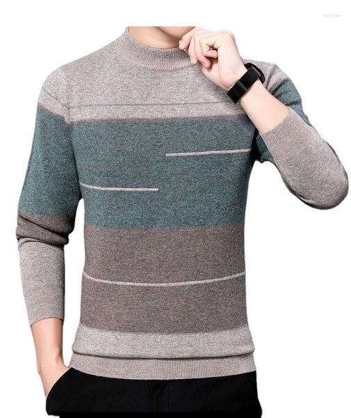 Camisolas masculinas Cashmere Sweater Homens Malha Contraste Lã O-pescoço Manga Longa Grosso Pulôver Inverno Outono Masculino Jumper Roupas R158