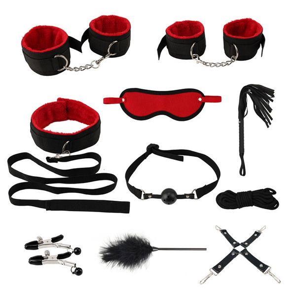 Erwachsene Spielzeug BDSM Bondage Fesseln Set Sex Handschellen Peitsche Anal Perlen Butt Plug Bullet Vibrator für Frau S M Fetisch 230824