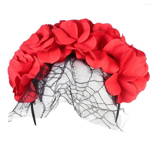 Bandanas halloween flor artificial malha preta bandana flores simuladas cocar baile de formatura aço inoxidável senhorita