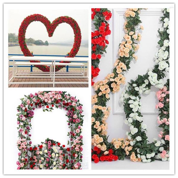 Flores decorativas 2.3m rosa vermelha flor artificial para decoração mariage casa jardim festa arco decoração primavera falso videira casamento suprimentos
