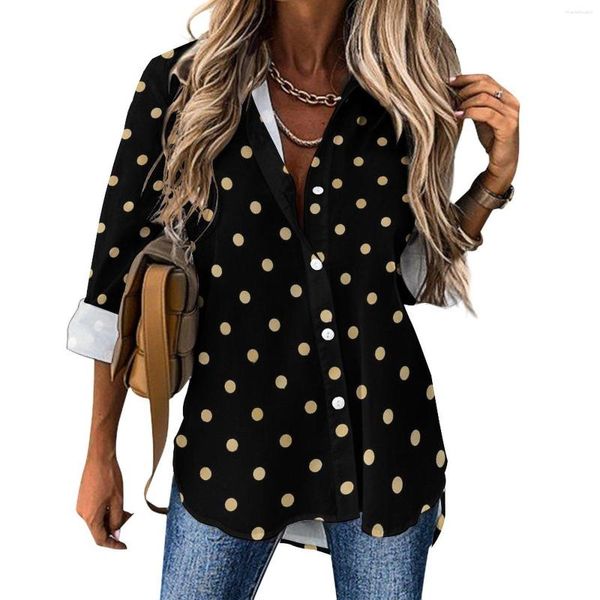 Женские блузки золотая точка повседневная блузя винтажный принт на заказ женская женская рубашка с длинным рубашкой летняя негабаритная одежда
