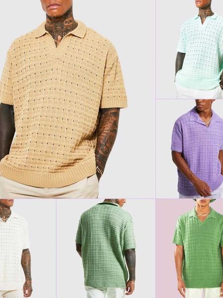 Designer de luxo chaopai clássico polos malha curto sono novo estiramento casual com decote em v t-shirt para homens elegante e confortável versátil e solto