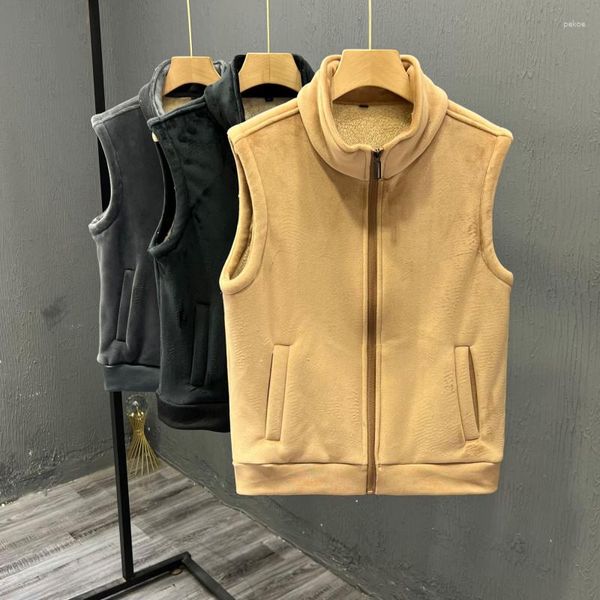 Gilet da uomo 2023 Autunno Inverno Moda In Pile Senza Maniche Giubbotti Maschio Del Collare Del Basamento Gilet Da Uomo Business Casual Gilet di Velluto Cappotti