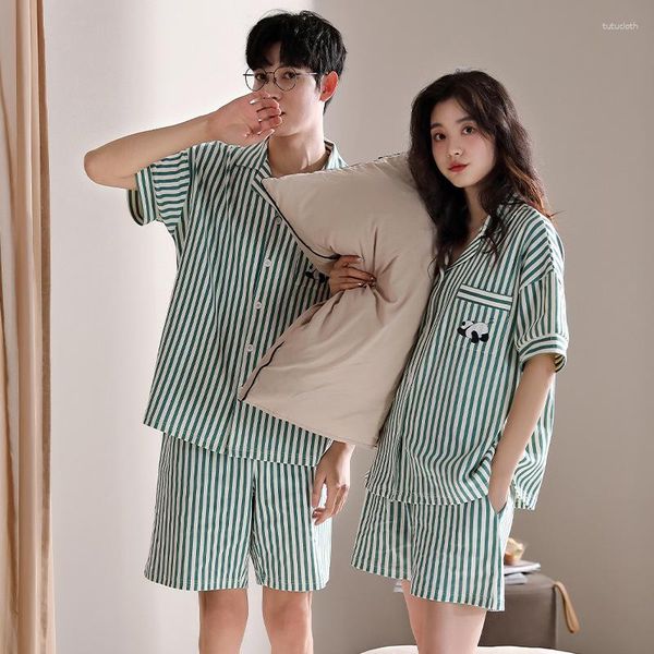 Pijamas masculinos casal conjuntos de pijama para homens cardigan pijama loungewear manga curta sono casa terno shorts pijamas de algodão feminino