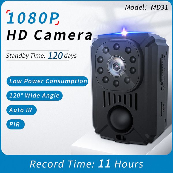 Mini Câmeras 1080P MD31 Mini Câmera Corporal HD Câmera de Bolso Cam Visão Noturna Pequena Cam para Carros PIR Gravador de Vídeo Esporte DV 230824