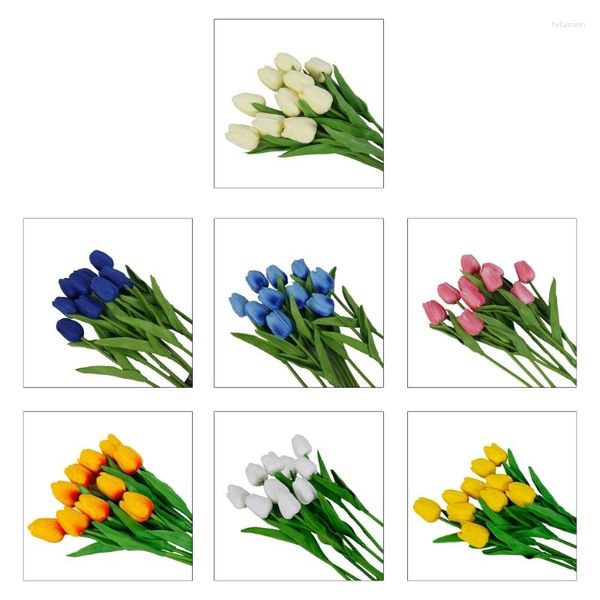 Flores decorativas 10 pçs tulipas artificiais flor toques reais buquês de noiva falso vaso decoração para casa festa de casamento