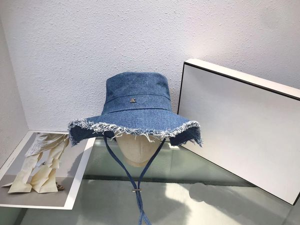 Cappelli a tesa larga Bob Casquette in denim per donna Uomo Cappelli a secchiello moda solidi regolabili con cordino per esterno