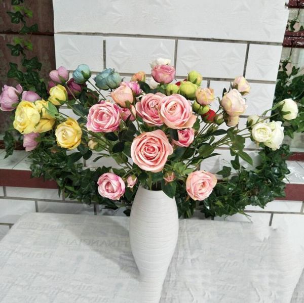 Flores decorativas 10 pcs 6 cabeça artificial rosa ramo de flor para planta parede fundo casamento arco teto casa al escritório barra