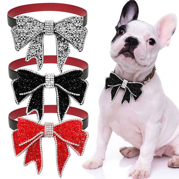 Trajes de gato Diomand Dog Bowtie Luxo Removível Bling Brilhante Grooming Pets Cães Bow Tie Collar Acessórios para Pequenos Produtos 230825
