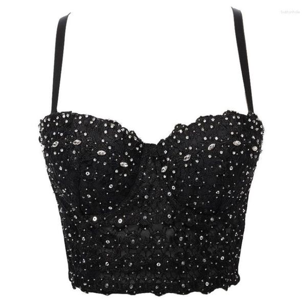 Bustini Corsetti Reggiseno corto con strass sexy Top Donna 2023 Bustier Canotta bianca Rave Festival Club Party Corsetto Gilet intimo Camis