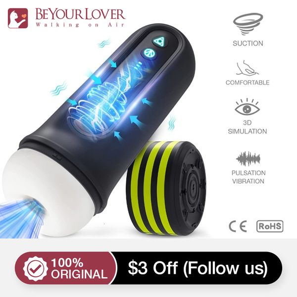 Masturbadores BeYoulover Automático Masculino Masturbador Copo Vibrando ou Sugando Ondas de Orgasmo Máquina Elétrica Adulto Brinquedos Sexuais Oral Boquete Stroker 230825