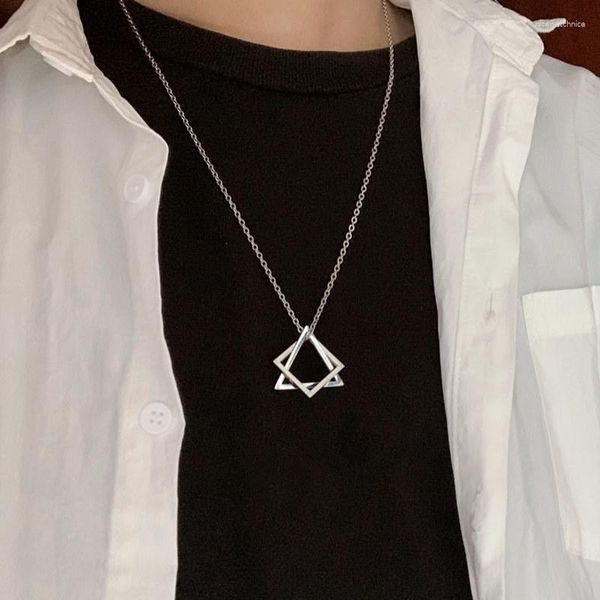 Anhänger Halsketten Einfache Ineinandergreifende Quadrat Dreieck Für Männer Frauen Moderne Trendy Geometrische Stapeln Streetwear Halskette Collier Femme