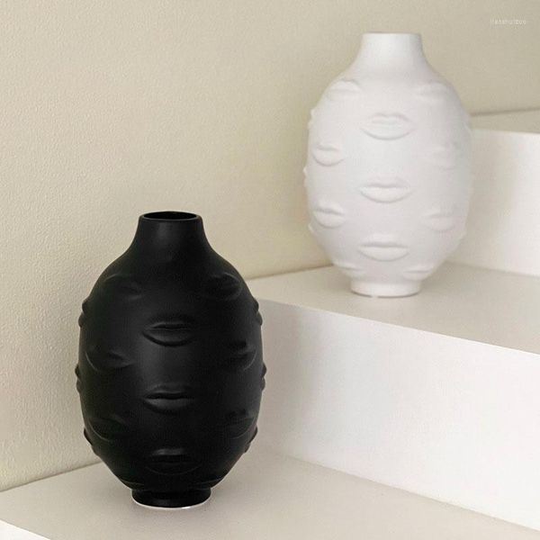 Vasen Nordic Art Gesichtskeramik Vase Ornamente Wohnzimmer Eingang Desktop Lip Blumenarrangement Home Dekoration Zubehör