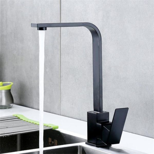 Rubinetti per lavandino del bagno CP101 Rubinetto in lega di rame quadrato nero Cucina Girevole Foro singolo Pentola per verdure Fredda e 0-0,8Mpa 35mm