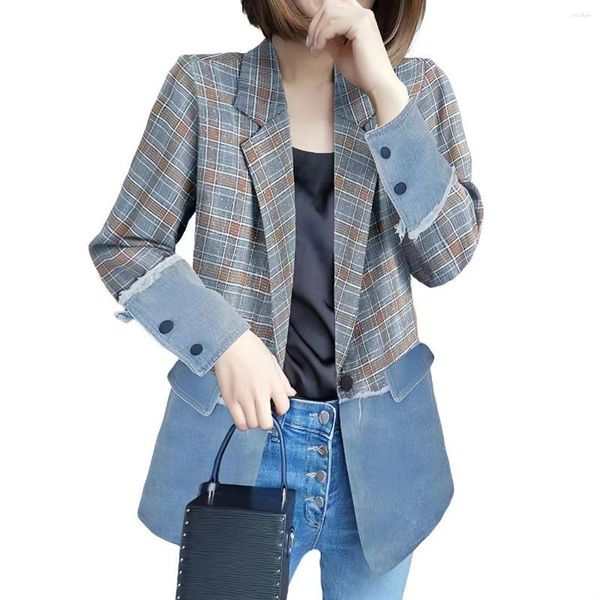 Женские костюмы джинсовая сплайсинг пиджак для весенних осенних курток 2023 Печать цветочные цветочные