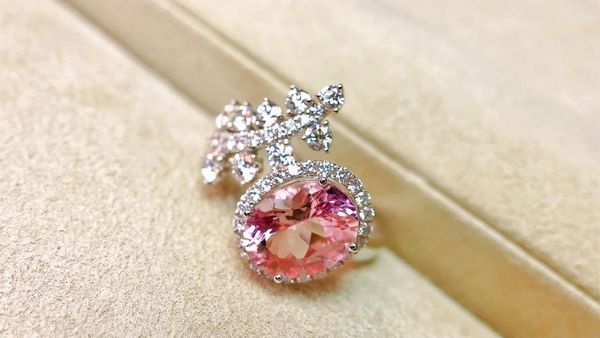 Cluster Anéis JY Fine Jewelry Sólido 18K Natureza Rosa Morganite 1.870ct Gemstone Diamantes para Mulheres Presentes