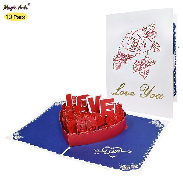 Cartões 10 Pacote Cartão de Dia dos Namorados Amor 3D para Esposa Marido Namorada Presente de Aniversário de Casamento 230824