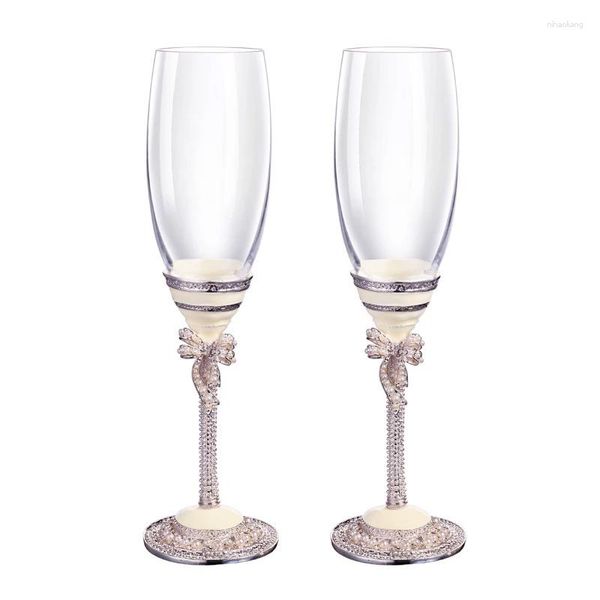 Bicchieri da vino 2 pezzi / set Cristallo Champagne Bicchiere smaltato Calice Amanti Tazze Bicchieri da matrimonio per la decorazione del partito Confezione regalo