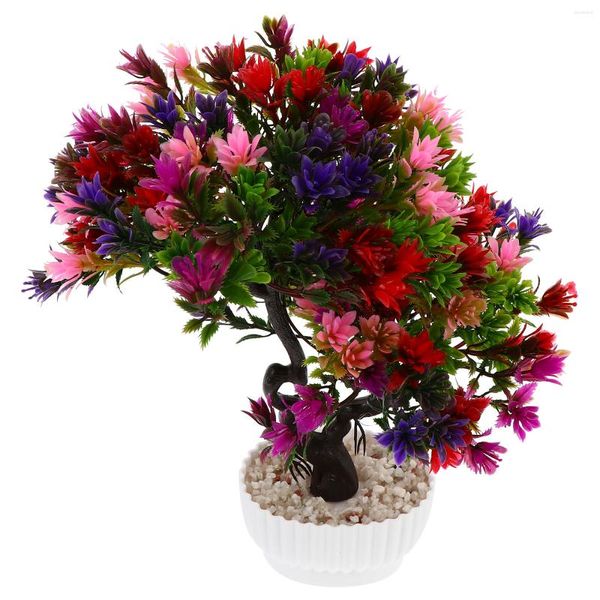 Flores decorativas bem-vindas flor de pinho em vaso simulação bonsai decoração adorno convidado-saudação pequeno ornamento falso mesa de plástico