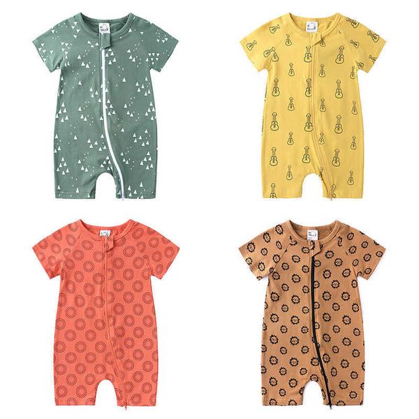 Footies Cerniera Corta Seelve Neonate Pagliaccetti Cotone unisex Cartone animato Vestiti per bambini Estate Neonato Pagliaccetto Costume per bambini 3-24 mesiHKD230701