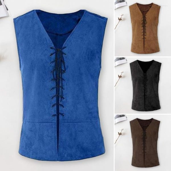 Herrenwesten, Halloween-Accessoire-Weste, mittelalterlich inspirierter Pirat für Männer, einfarbige Schnür-Tanktops, Cosplay-Partys, Rolle