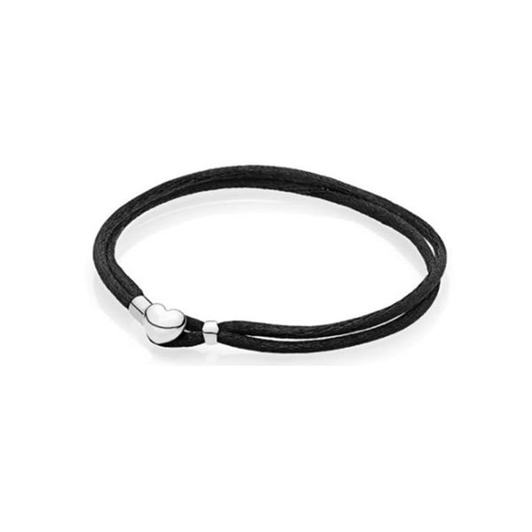 Braccialetti 2022 Tendenza moda Sterling Sier S Amore Cuore Fibbia Bracciale in cordoncino di cuoio intrecciato Nero Rosso Blu Doppio cerchio Donne di base