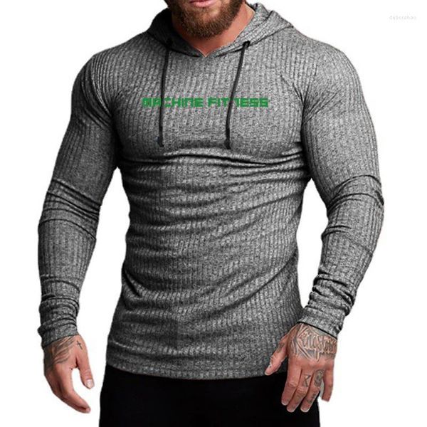 Camisas masculinas Rinning Musculação Com Capuz Sporting Casual Simples Pulôveres Slim Solto Manga Longa Suéteres Camisa de Outono