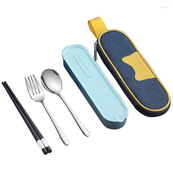 Set di stoviglie 3 pezzi Set di posate da campeggio da viaggio Forchetta Cucchiaio Bacchette Riutilizzabili Uso durevole Portatile per Picnic