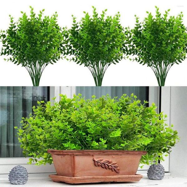 Flores decorativas 12 Pçs/set Eucalipto Artificial Com Haste 7 Cabeças Plantas de Interior Sem Rega Plástico Falso Verde Decoração de Casa