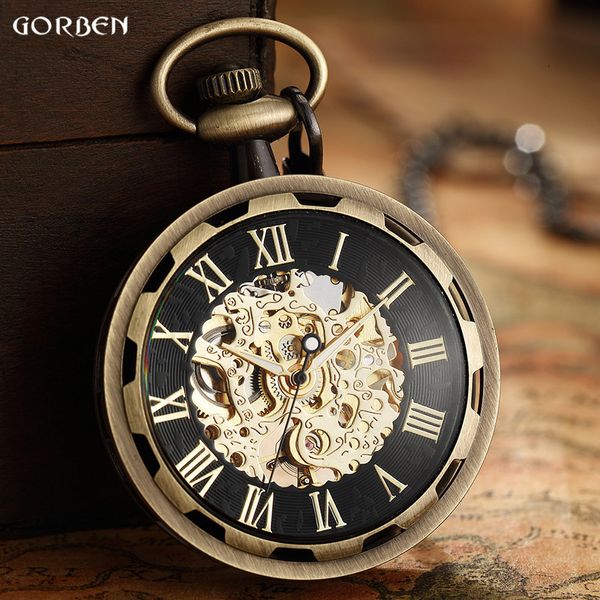 Relojes de bolsillo Steampunk Relojes de bolsillo mecánicos Hombre antiguo Mujeres Hombres Reloj Relojes de bolsillo con cadena relogio masculino 230825