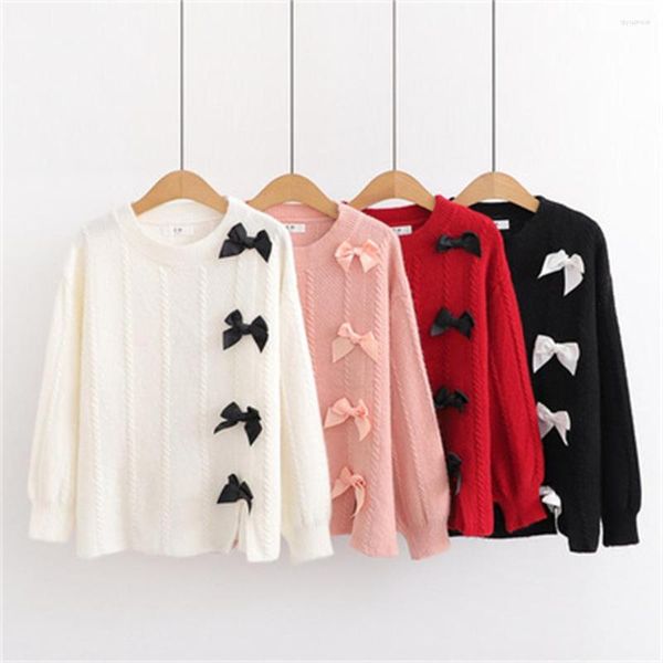 Kadın Sweaters 2023 Sonbahar ve Kış Tarzı Japon Tatlı Koleji Kazak Üç Boyutlu Bowknot Bluz H1079