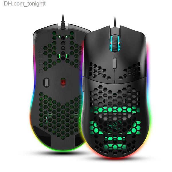 Mouse da gioco cablato USB J900 con mouse da gioco con luce RGB con sei mouse regolabili dal design ergonomico cavo a nido d'ape da 6400 DPI Q230825