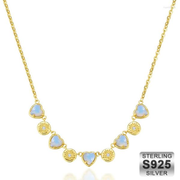 Correntes JEWE Moonstone Colar Coração de Ouro Gemstone Cadeia 925 Jóias de Prata Esterlina para Mulheres