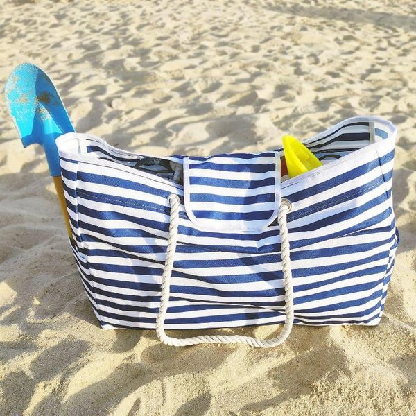 Sacos de compras 2023 verão s grande capacidade saco de praia azul e branco bolsa listrada