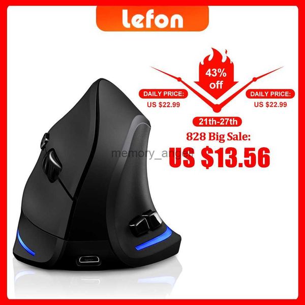 Lefon Vertical Wireless Mouse Game Wiederaufladbare ergonomische Maus RGB optische USB-Mäuse für Windows Mac 2400 DPI 2,4 G für PUBG LOL HKD230825