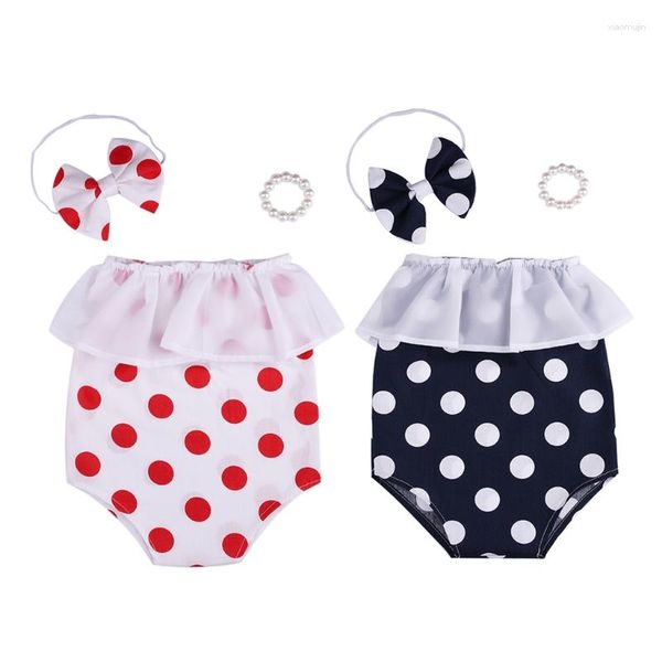 Toddler Romper Head Band ve Bilezik Set Bebek doğan kız bebek polka dot