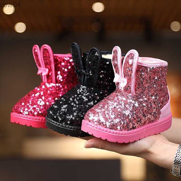 Stiefel Winter Mode Kinder Schuhe Mädchen Stiefel mit Glitter Prinzessin Niedlichen Kaninchen Baby Kleinkind Schnee Stiefel Neue Kinder Kurze Stiefel e09133 L0825