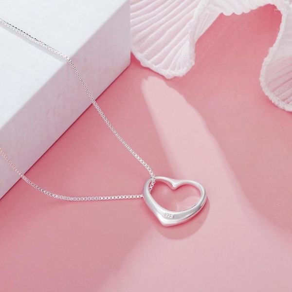 Anhänger Halsketten Luxus Gestempelt Silber Farbe Romantische Herz Kette Halskette Für Frauen Mode Party Hochzeit Zubehör Schmuck Geschenke
