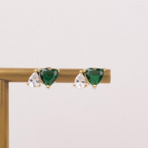 Orecchini a bottone Orecchini a forma di cuore geometrico CZ a goccia Rosa Verde 2 colori Semplici gioielli classici da donna