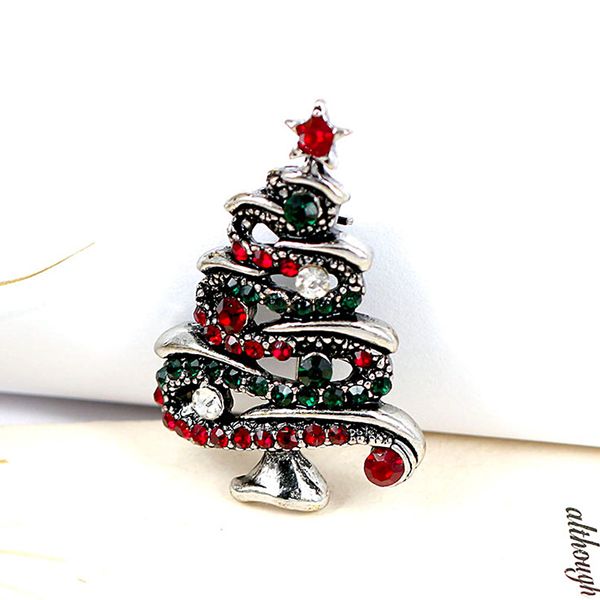 Spille per albero di Natale con strass per donne Albero di Natale in cristallo Spilla in metallo Distintivo per festival invernali Gioielli regalo per feste di Capodanno