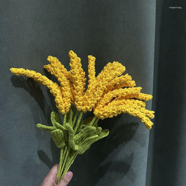 Flores decorativas 1 peça 40cm tricotada à mão orelha de trigo buquê de flores falsas ramos de plantas artificiais casamento crochê mesa de casa