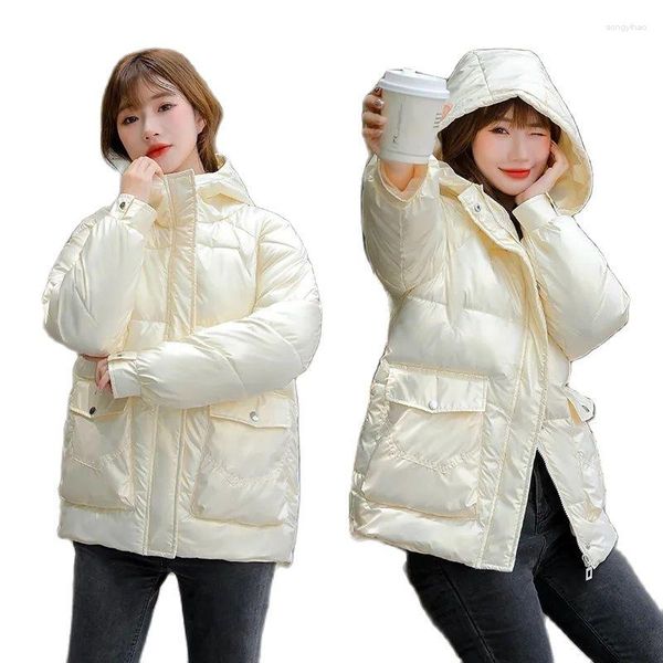 Frauen Trenchcoats Kurze Daunen Gepolsterte Jacke 2023 Helle Koreanische Lose Baumwolle Verdickt Brot Kleidung Parkas Mit Kapuze