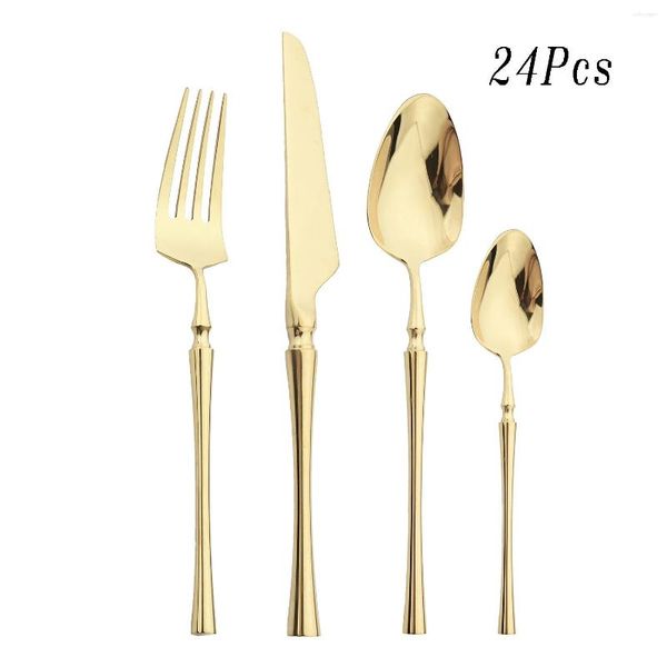 Set di stoviglie 24 pezzi Set di posate coltello forchetta cucchiaio cena stoviglie in acciaio inossidabile 18/10 champagne posate da cucina occidentale