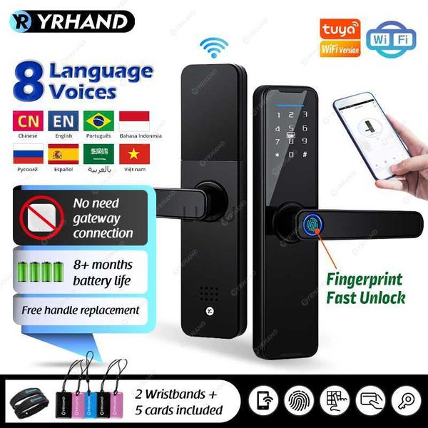 YRHAND K7 fechadura elettronico digitale biometrico nero Smart Lock Tuya App Sblocco remoto Serratura wifi Serratura elettronica intelligente HKD230824